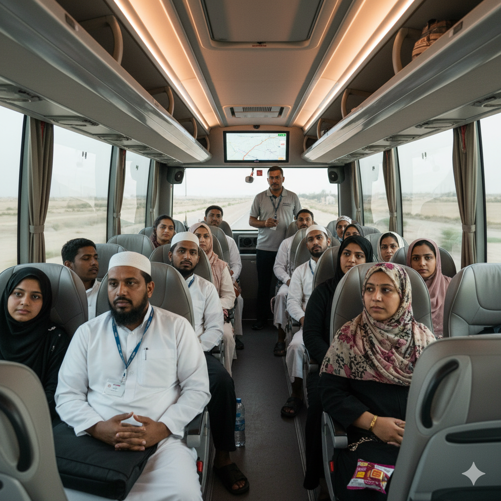 Happy Umrah pilgrims giving a testimonial